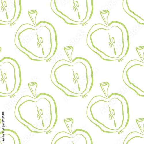 Seamless abstract fruit pattern. Green  white. Illustration. Apples texture. Design for textile fabrics  wrapping paper  background  wallpaper  cover.