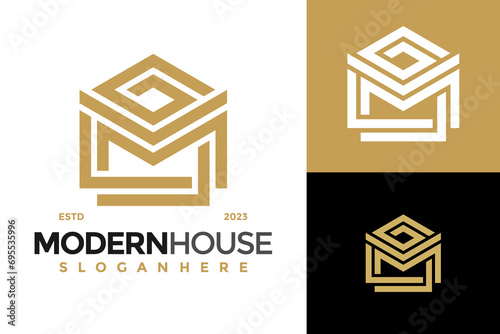Letter M Modern House Logo design vector symbol icon illustration