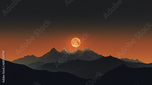 blurry moon rising above mountains