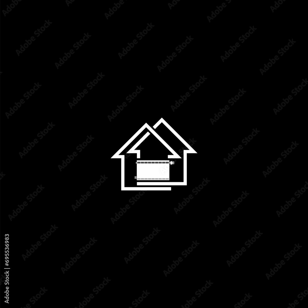 Heat radiator in house icon isolated on dark background Heat radiator in house icon isolated on dark background
