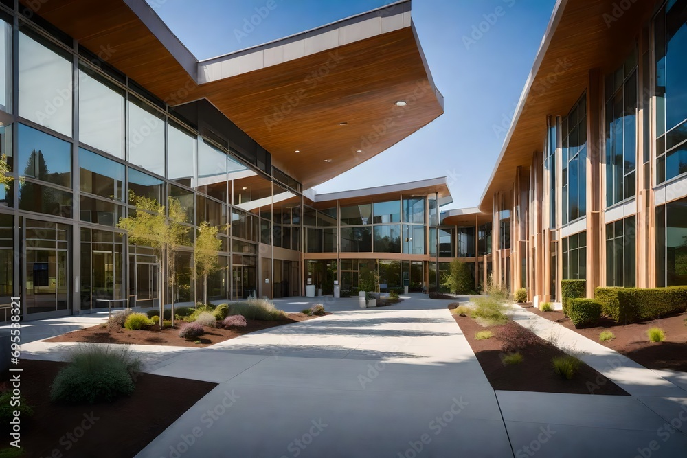 A contemporary, sustainable Hospital campus in Ukiah, Ukiah , photorealistic, Northern Calif , Ukiah , in the style of architecture A contemporary, sustainable Hospital campus in Ukiah, Ukiah , photorealistic, Northern Calif , Ukiah , in the style of architecture