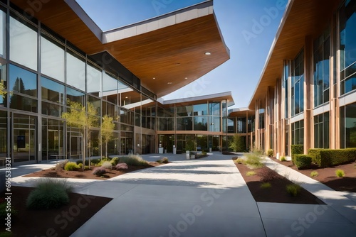 A contemporary, sustainable Hospital campus in Ukiah, Ukiah , photorealistic, Northern Calif , Ukiah , in the style of architecture
