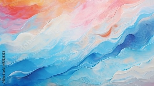 A close up of the painting's texture, modern futuristic pattern, and colorful background is shown in this abstract painting.