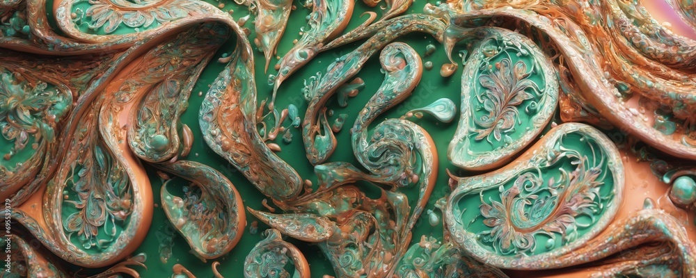 a close up of a green and brown wall