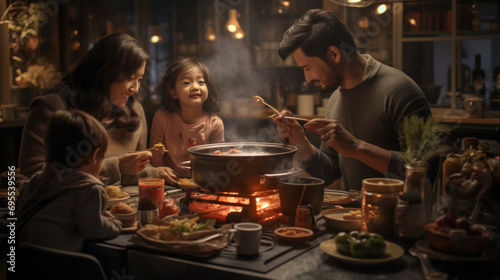 A family enjoying a hot pot meal on New Years Eve.