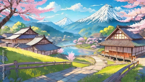 the village in japan anime illustration is a place of harmony and balance where people live in harmony with the land and with each other
