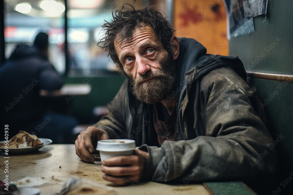 Portrait of a lonely tired man in a coffee shop Portrait of a lonely tired man in a coffee shop