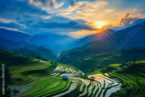 Scenic rice terraces in Asia photo