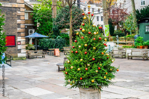 Beautiful Christmas Tree outside of St Mary Abchurch in London, England