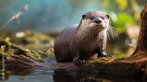 During lunch time, an asian small-clawed otter is seen in the nature habitat at the zoo, along with other exotic and playful animals like aonyx cinereus.