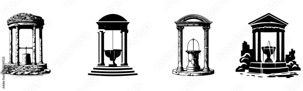 black and white illustration of well 