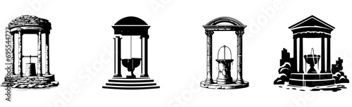 black and white illustration of well 