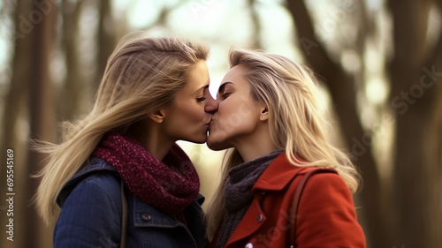 Female couple kissing.generative ai