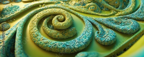 a close up of a green and blue snake