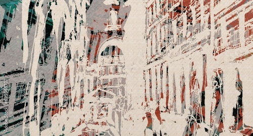Obraz na płótnie Abstract Grunge Background Graphic Watercolor Stylization on Textured Canvas of Chaetic Strokes of Paint Spots w salonie