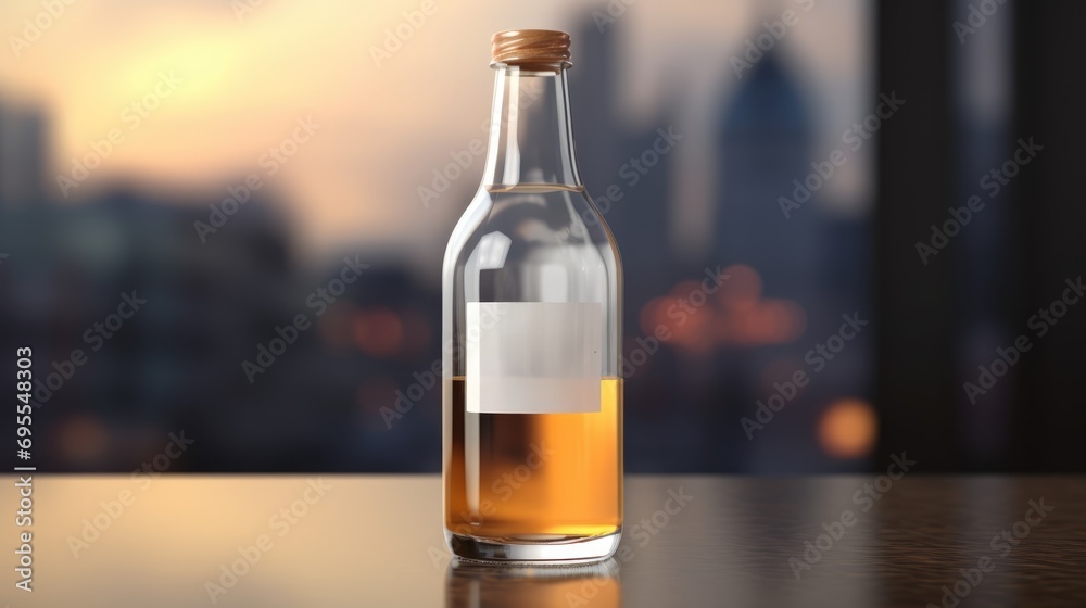 A glass bottle of a soft drink on a table. A glass bottle of a soft drink on a table.