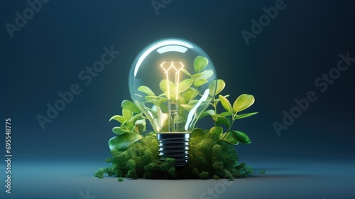 A light bulb with a plant growing inside of it.