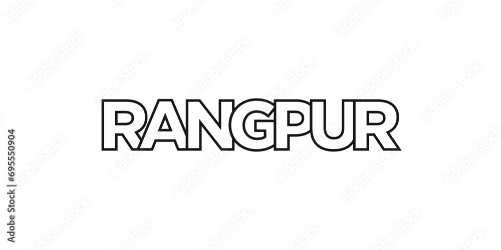 Rangpur in the Bangladesh emblem. The design features a geometric style, vector illustration with bold typography in a modern font. The graphic slogan lettering.