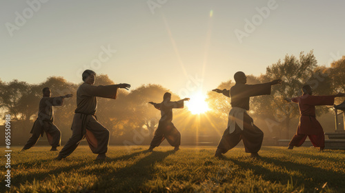 A group practicing Tai Chi in the early morning of New Years Day. photo
