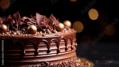 A concept for chocolate cake with a close-up view.