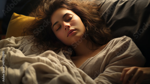 young woman sleeping in her bed,generative AI