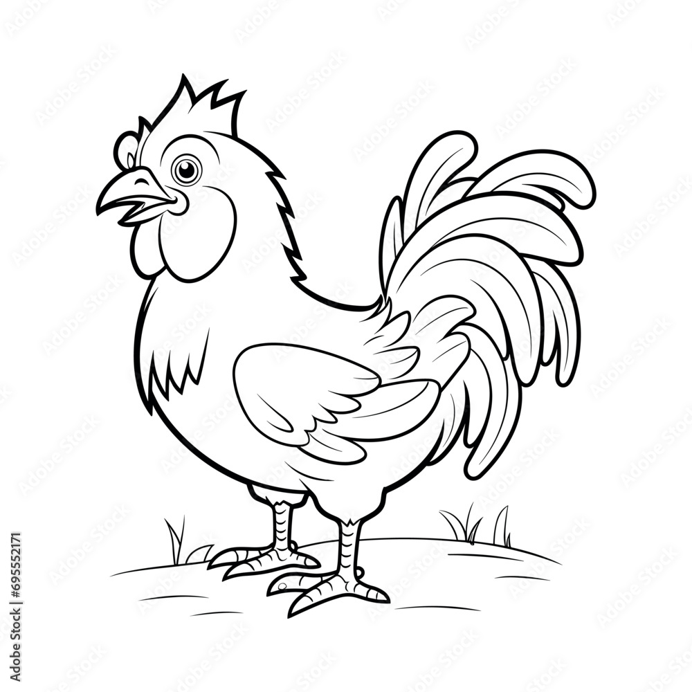 Colorable Rooster Rooster illustration coloring pages for kids - coloring book Stock ...