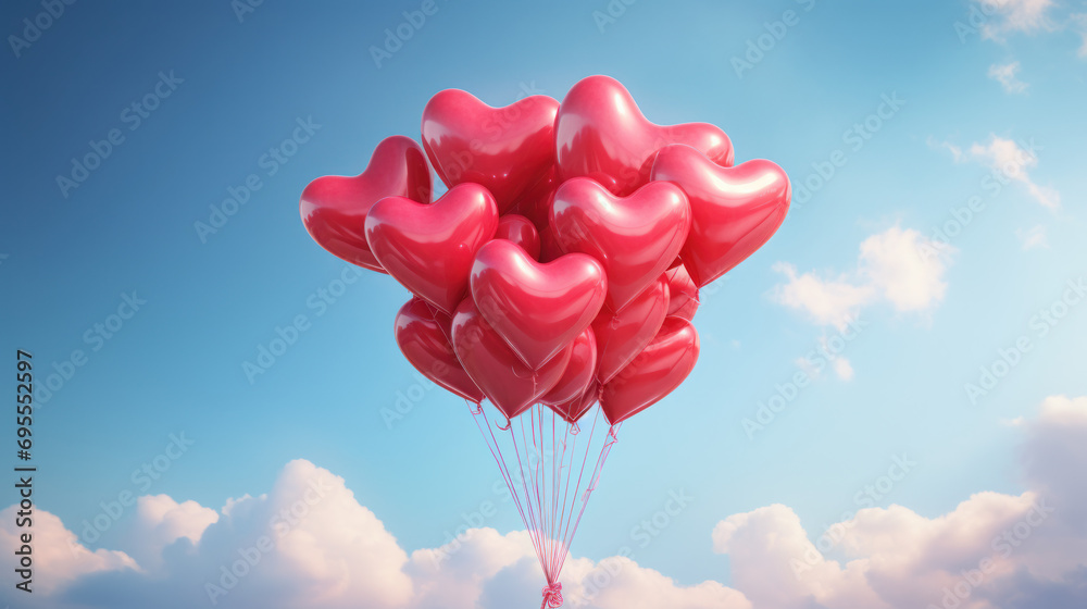Fototapeta premium A heart-shaped balloon bouquet.