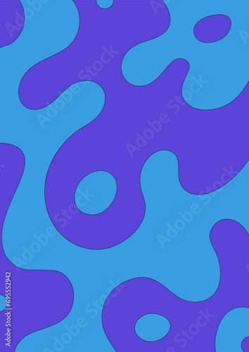 Abstract bright psychedelic background with lava lamp pattern. Blue colors. Wavy colorful spots. Groovy surreal style. Poster, cover for notebook or book. Vector illustration