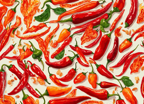 A sheet illustrated with contemporary red and hot fiery chilis