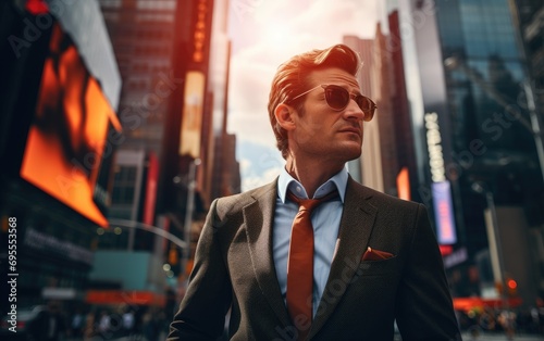 Businessman in a new york street background photo