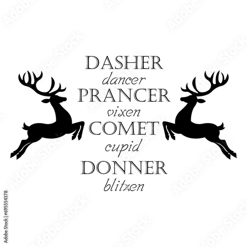 Merry Christmas,reindeer silhouette ,dasher dancer prancer vixen comet cupid donner blitzen, Reindeer jumping silhouette,deer star 