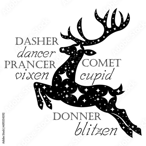 Merry Christmas,reindeer silhouette ,dasher dancer prancer vixen comet cupid donner blitzen, Reindeer jumping silhouette,deer star 