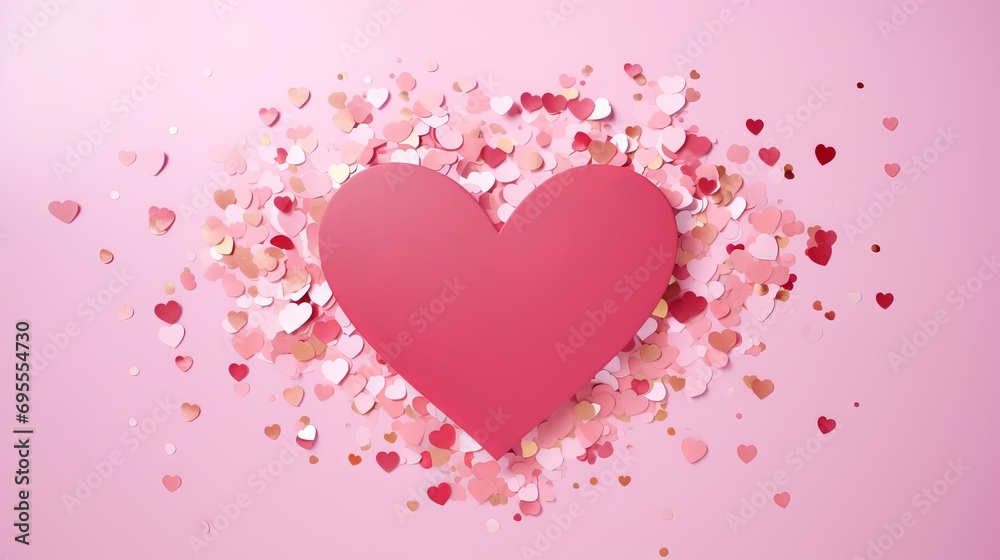 heart on a pink background with sparkles and confetti.. heart on a pink background with sparkles and confetti..