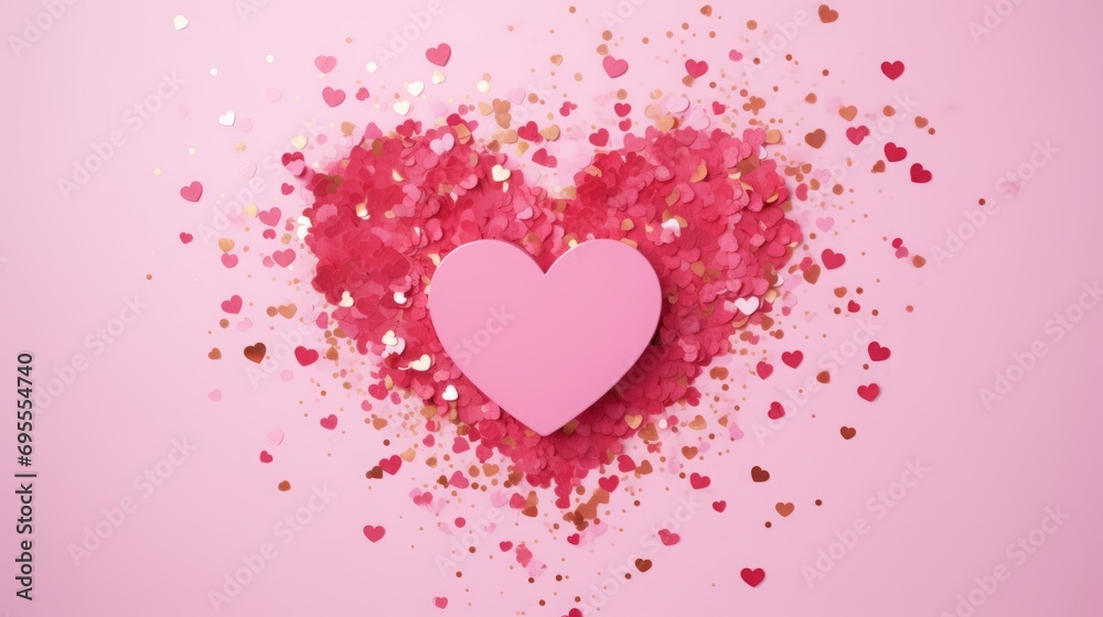 heart on a pink background with sparkles and confetti.. heart on a pink background with sparkles and confetti..