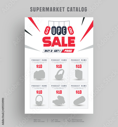 Editable product sale supermarket flyer or catalogue design, Price menu, Super shop grocery sale poster, a4 Sale discount promo ad leaflet design template
