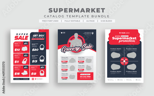 Editable product sale supermarket flyer or catalogue design, Price menu, Super shop grocery sale poster, a4 Sale discount promo ad leaflet design template