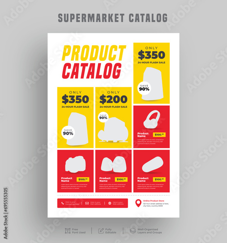 Editable product sale supermarket flyer or catalogue design, Price menu, Super shop grocery sale poster, a4 Sale discount promo ad leaflet design template