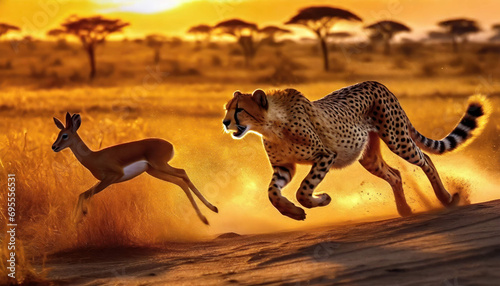 A cheetah chasing a gazelle
