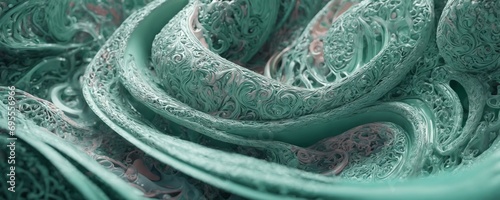 a close up of a green and pink fabric