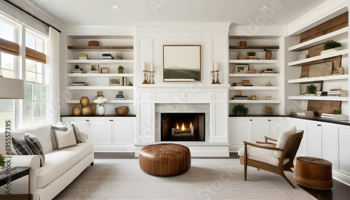 modern farmhouse living room with fireplace