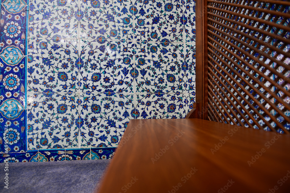 Ottoman decoration for wall. Iznik tiles. Turkish arabic pattern tile. Eastern floral texture