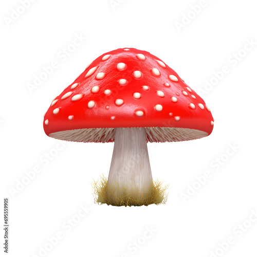 red and white, polka dot, mushroom isolated on transparent background, cut out, png