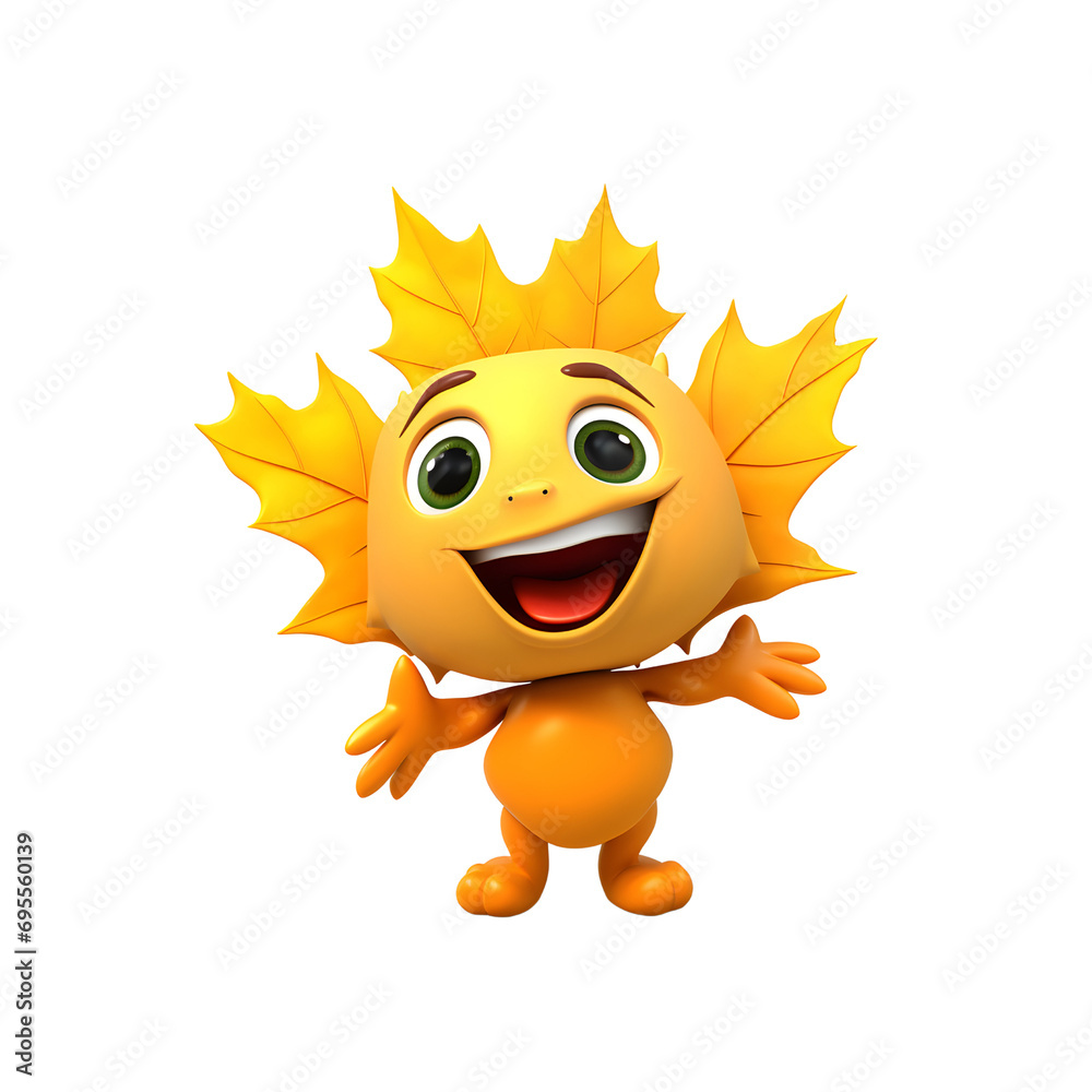 Maple mascot, autumn leaf mascot isolated on transparent background, cut out, png