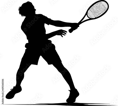 A tennis player man silhouette sports person design element. AI generated illustration. photo