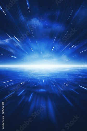 Blue background with bright flares in the horizon