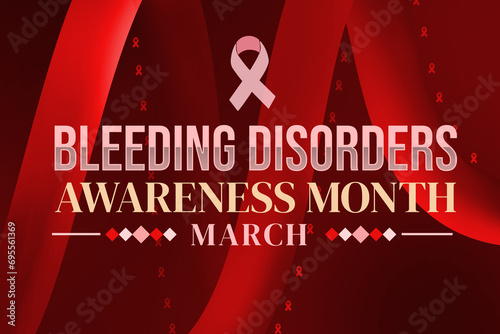 March is Bleeding disorders awareness month, ribbon and shapes design with typography