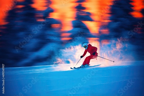 skieur qui descend une piste de ski à grande vitesse photo