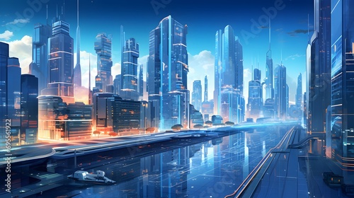 Cityscape with high-rise buildings in the evening. 3d rendering