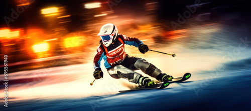 skieur qui descend une piste de ski à grande vitesse photo
