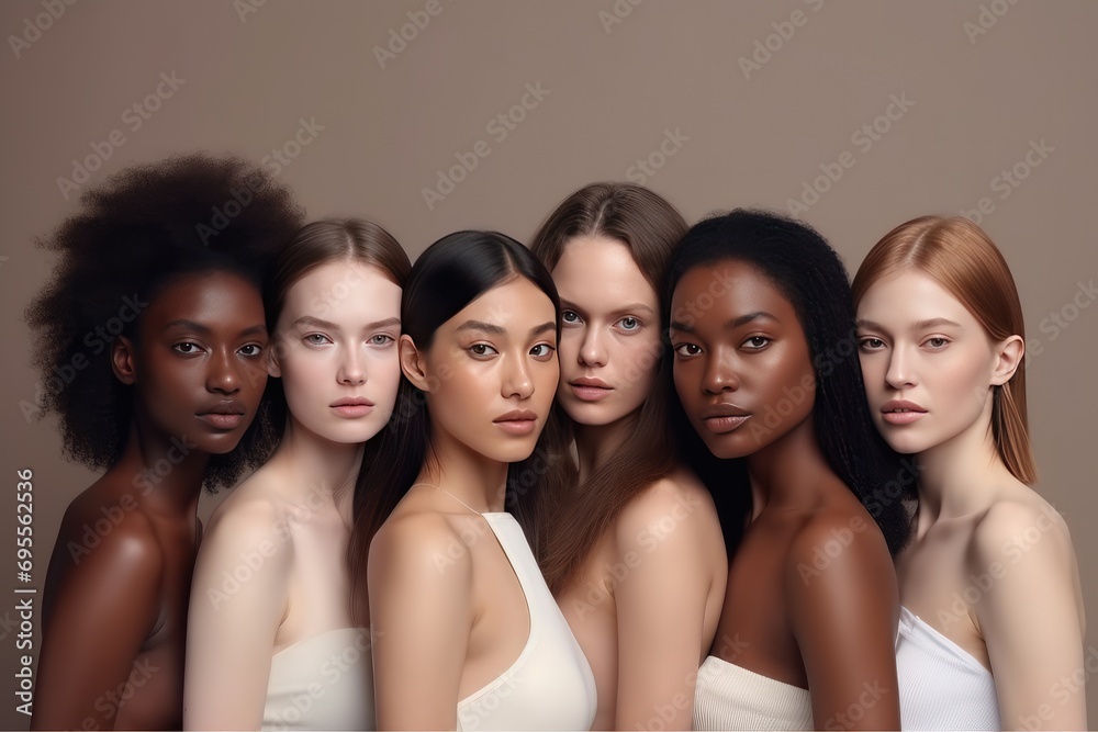 Portrait of diverse women different races, skin tones. Women’s History Month Portrait of diverse women different races, skin tones. Women’s History Month